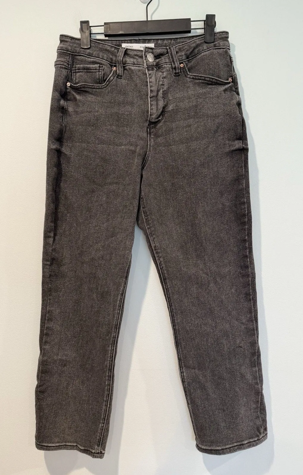 Slim Straight Jeans Womens 28" Black High Rise 'Vintage Stretch' 90s Minimalist - Image 1