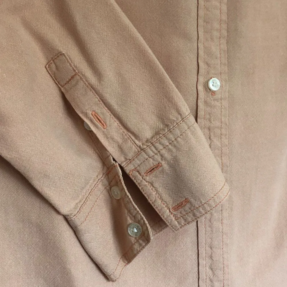 Eddie Bauer Collared Button Up Size M Peach Orange 3/4 Sleeve 100% Cotton - Image 4