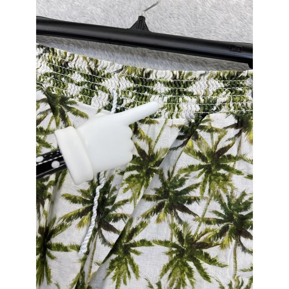 Briggs Women's Pull On Shorts Linen Blend Green Palms Size Large Pockets Elastic - Image 8