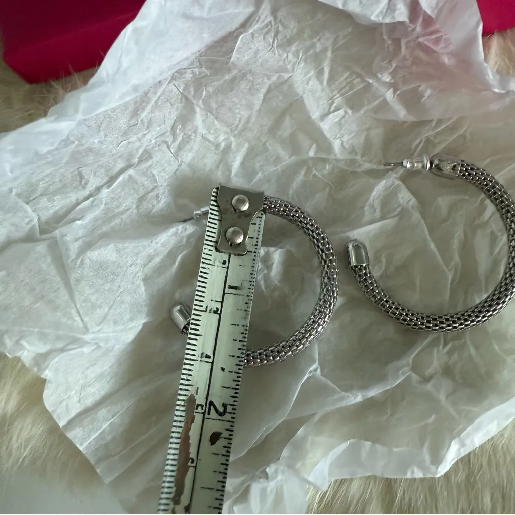 Statement Mesh Silvertone Hoop Pierced Earrings Silver - Image 3