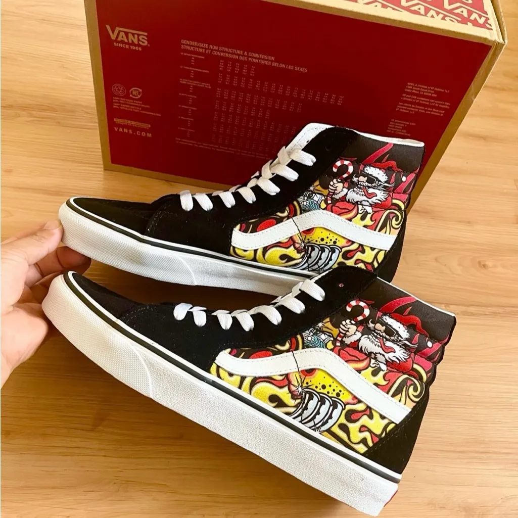 Vans Sk8-Hi Santa Flame Black Skate Shoes Women 8.5 US Mens 7.0 US - Image 7