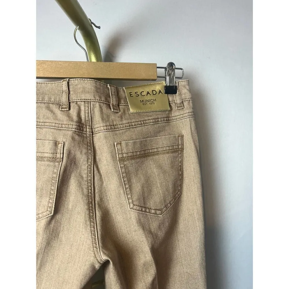 Escada Metallic Tobacco Brown Glitter Side Stripes Jeans Sz. 34 (US XS) Tan - Image 4