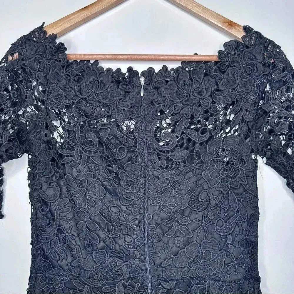 Paper Dolls London Black Off The Shoulder Frill Sleeve Crochet Lace Maxi Dress Size 6 - Image 9