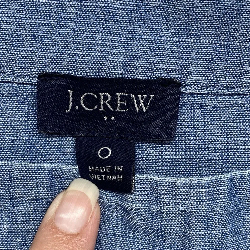 J. Crew‎ Top Womens 0 Funnel Neck in Blue Chambray Cotton Raw Hem back - Image 4