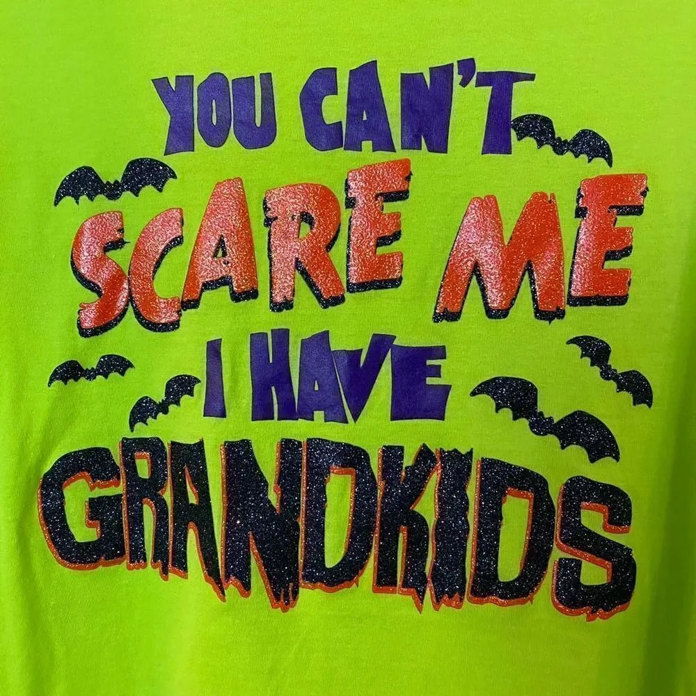 Halloween " You Can't Scare Me" Grandma Glitter Cotton Top Size XL Green - Image 8