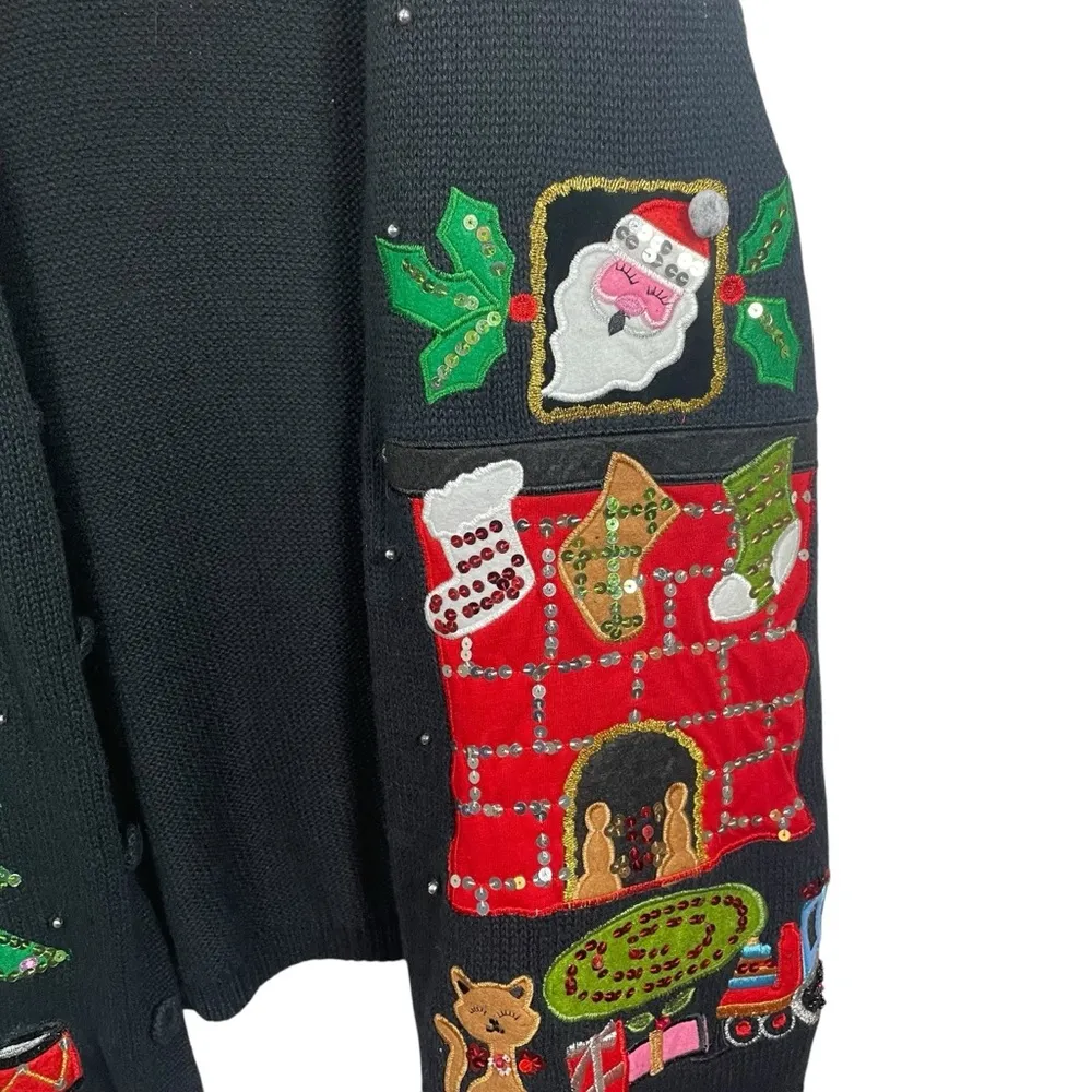 Basic Editions Eclectic Ugly Christmas Sweater Vest in Black Multi Size 2X - Image 4