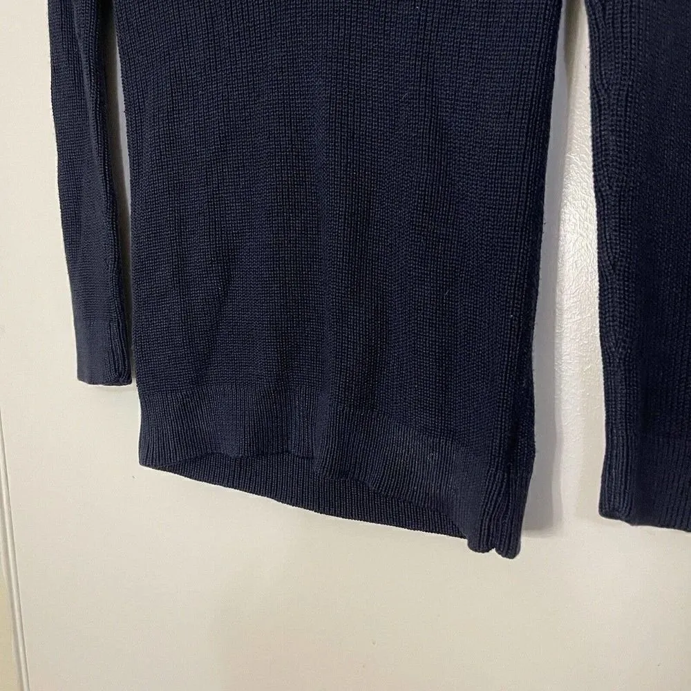 THEORY navy silk ribbed vneck knit sweater Size Small - Image 4