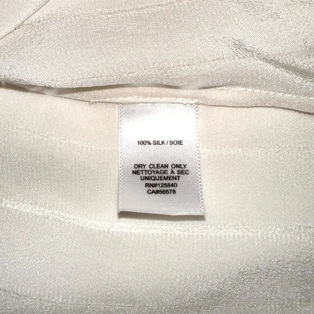 INTERMIX Amy Silk Tie-Front Button Down V-Neck Ivory Blouse SMALL - Image 5