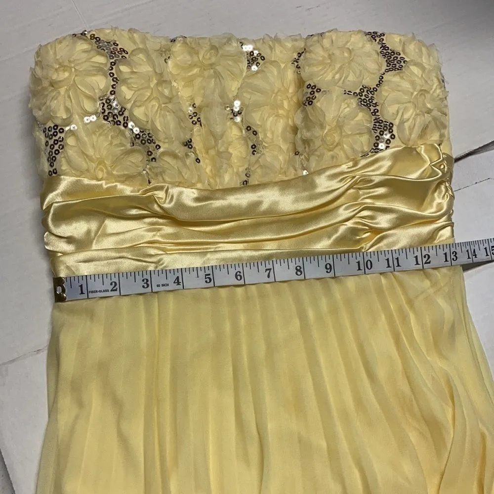XTRADIONARY, Beaded Mesh Formal strapless, Sz9, Yellow, Sequins, pleats, Hand Wash - Image 6