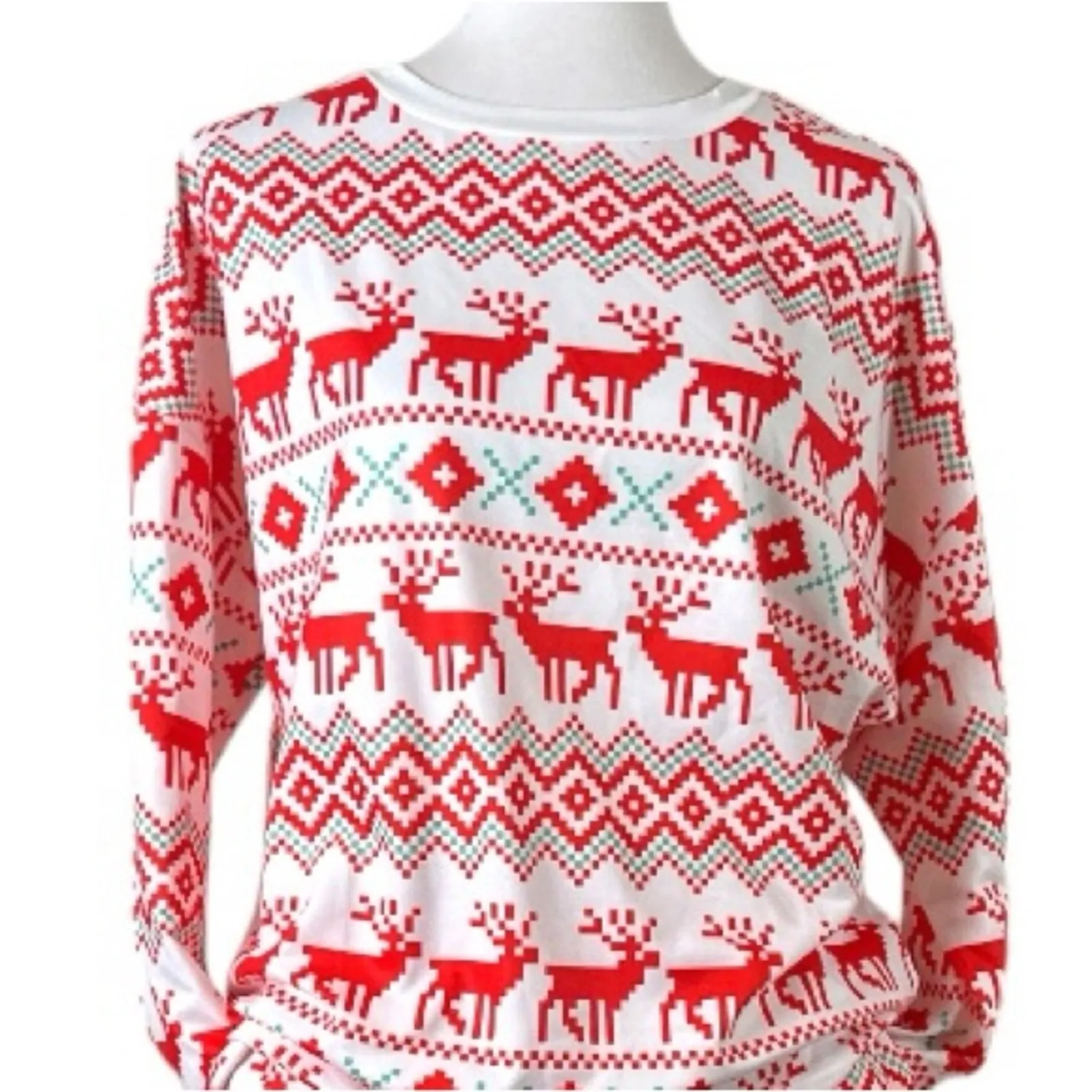 Christmas Pajama Set Jogger Pant Top Reindeer White Red Women's Size Medium - Image 7