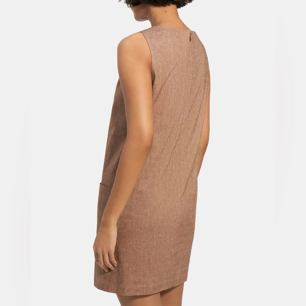 Theory Mod Sleeveless Bronze Linen Blend Shift Dress Size 2 NWT - Image 3