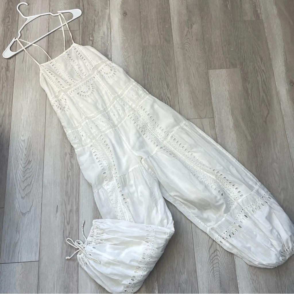 Free People Jumpsuit cotton eyelet savannah womens White xsmall cottage prairie - Image 3
