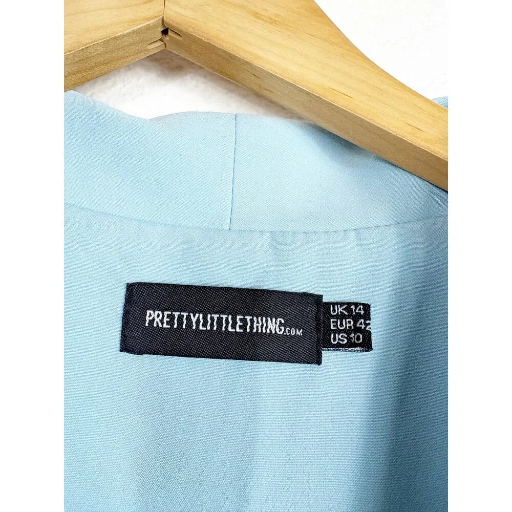 PrettyLittleThing Double Breasted Asymmetric Blazer Dress Size 10 Baby Blue - Image 5