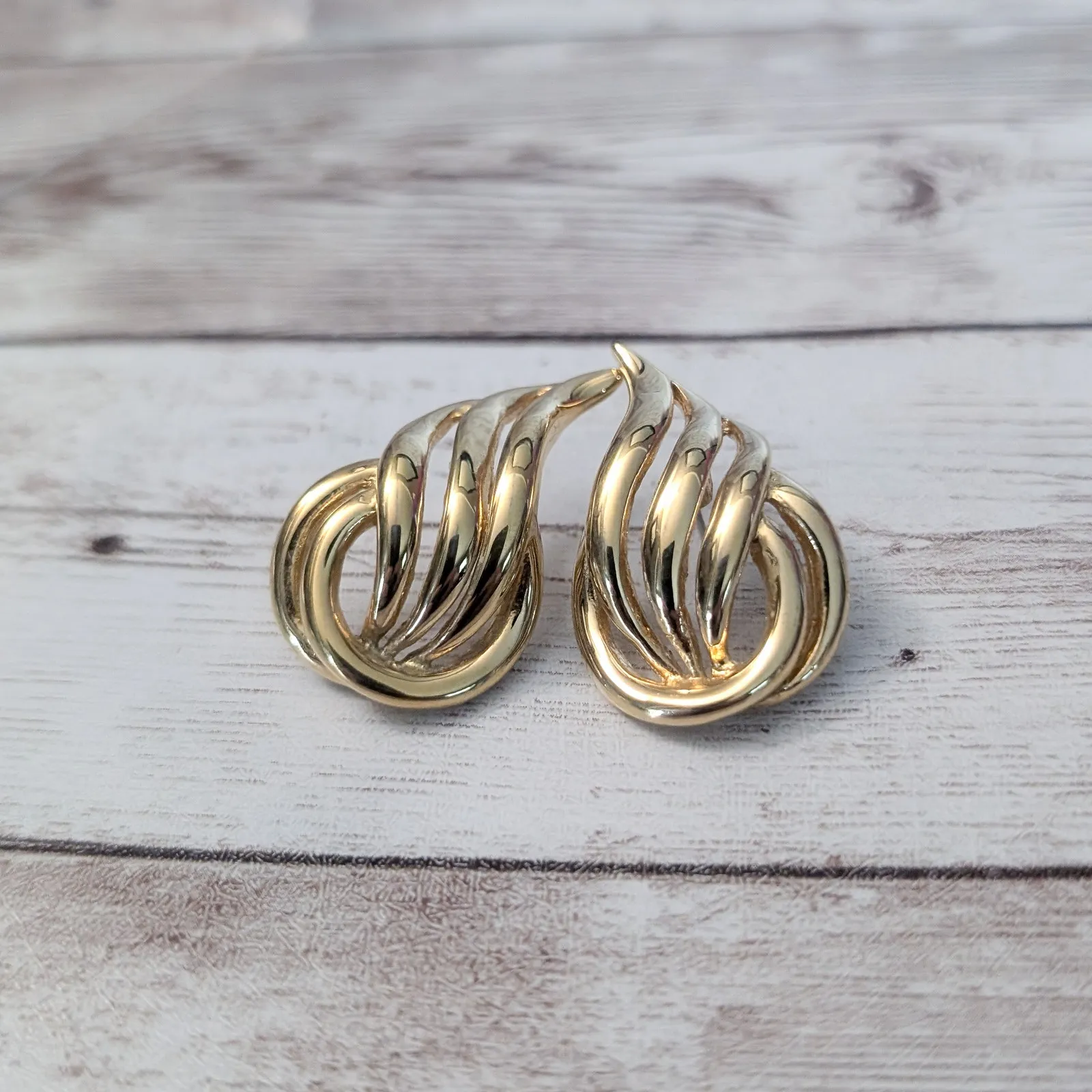 Vintage Stud Earrings For Pierced Ears 1.25" Statement Gold Tone - Image 2