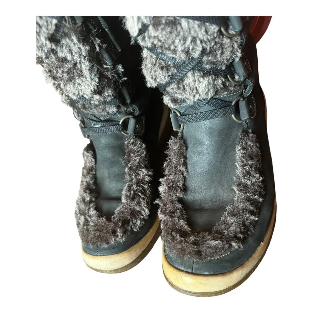 TIMBERLAND Kickadilla Black Nubuck Leather Faux Fur Lace Up Boots size 7.5 - Image 9