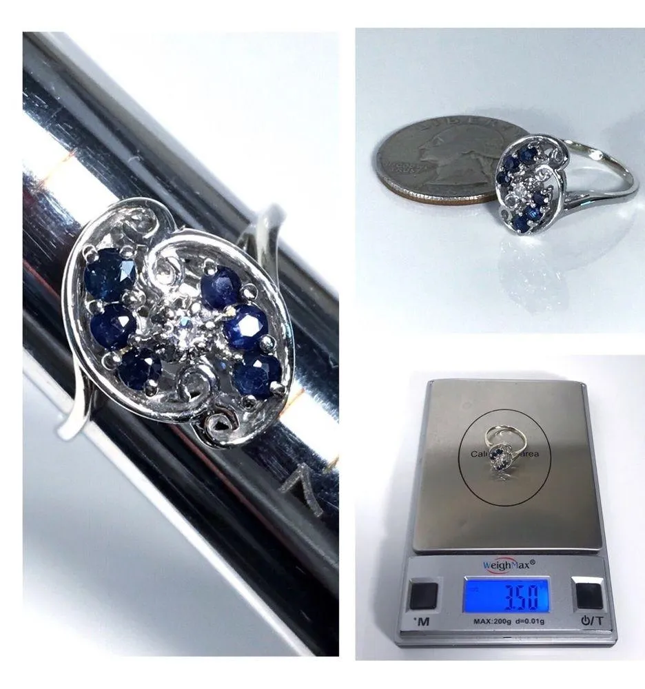 14KT SOLID WHITE GOLD DIAMOND & SAPPHIRE VINTAGE .64 TOTAL CARAT RING - Image 11