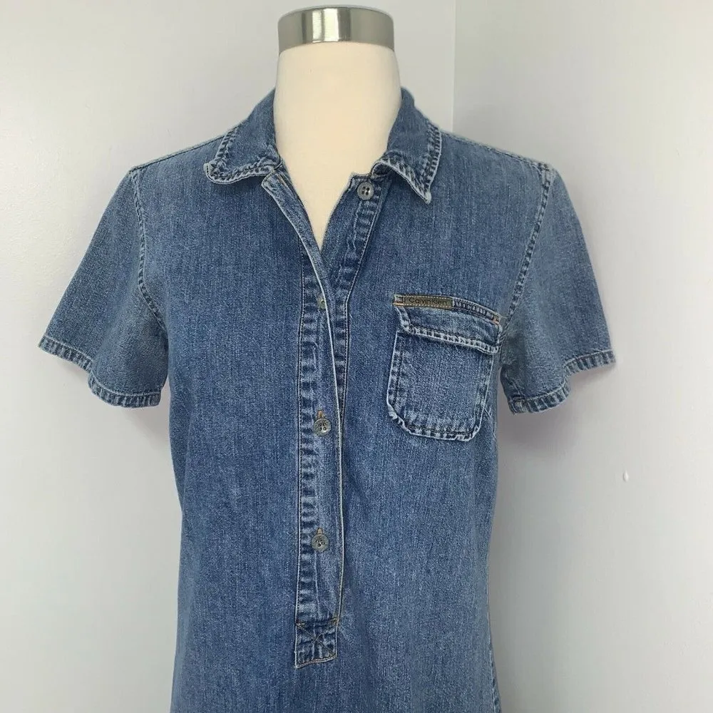 Calvin Klein Womens Blue Jean Polo Dress Junior Size 5 Vintage Stone Wash Denim - Image 2