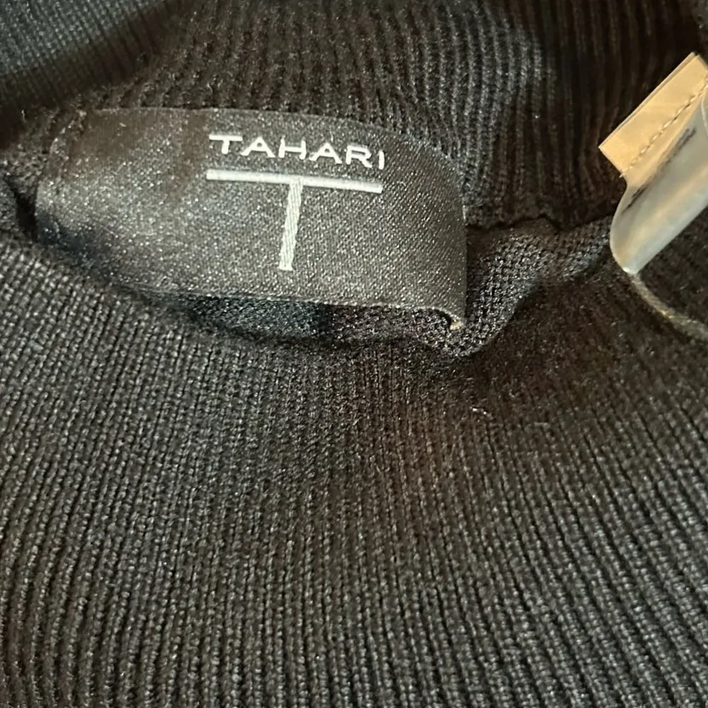 T Tahari Dress Womens M Black Mock Neck‎ Ribbed Illusion Midi Sweater Dress NEW - Image 7