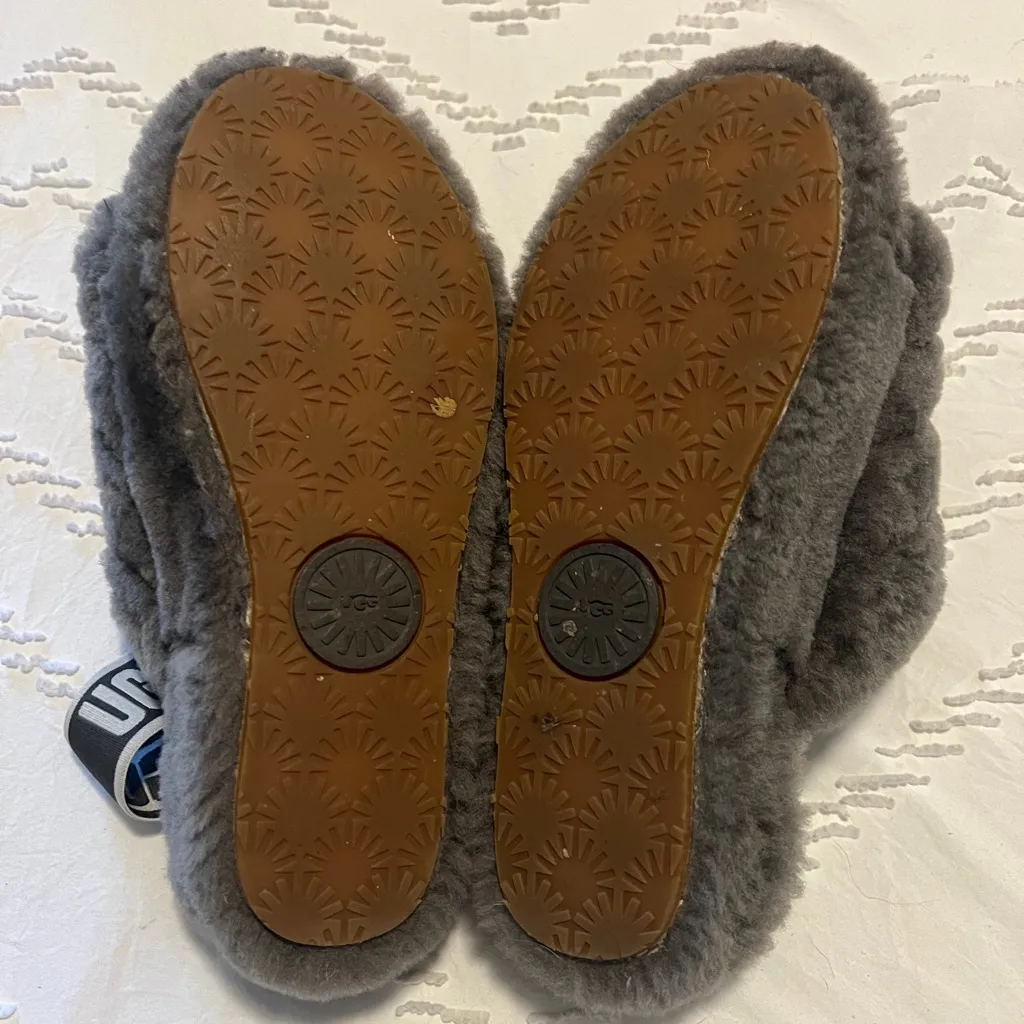 UGG Gray Fluffy Slippers - Image 3