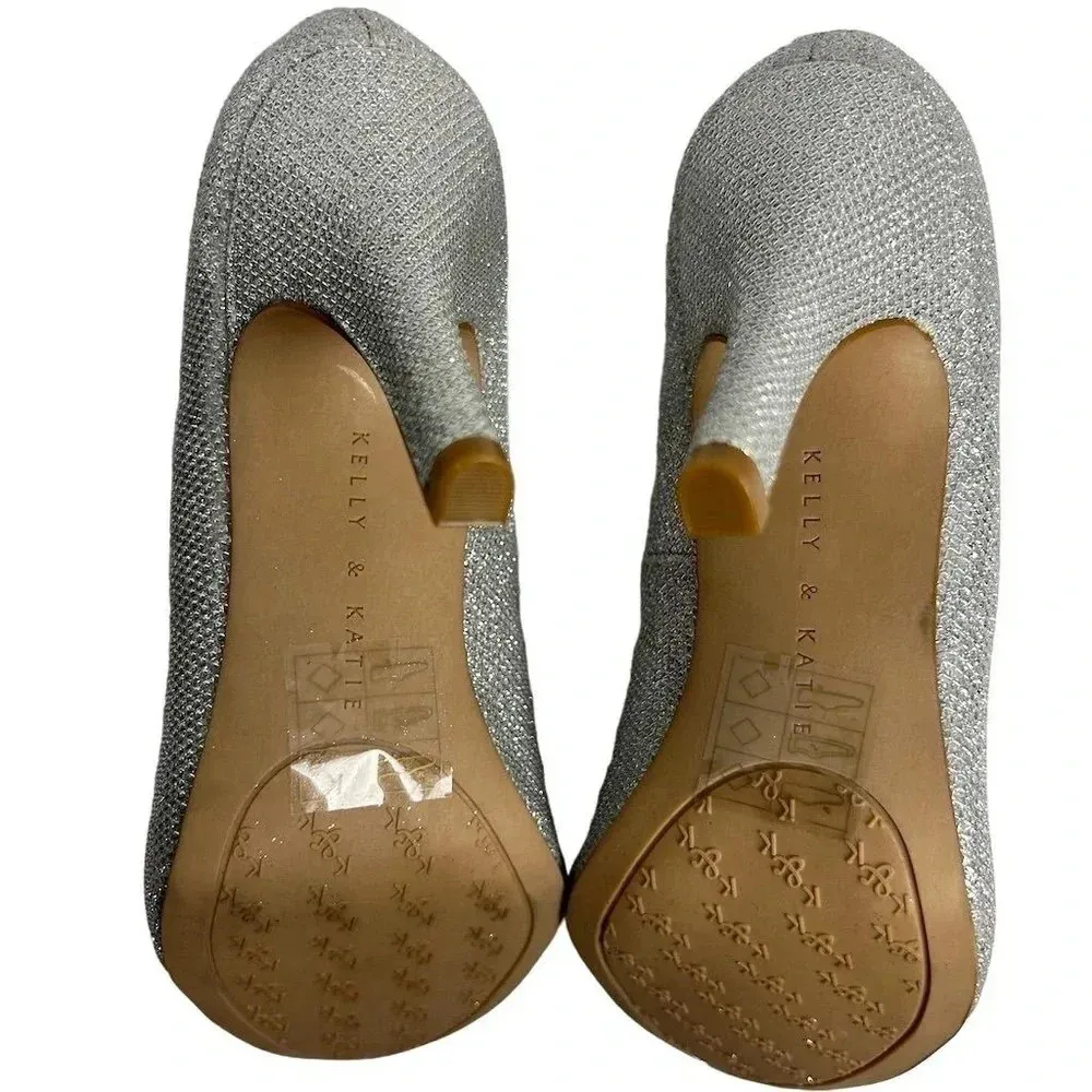 Kelly & Katie Women's Silver Glitter Pumps Size 7.5 Party Stiletto Heel - Image 9