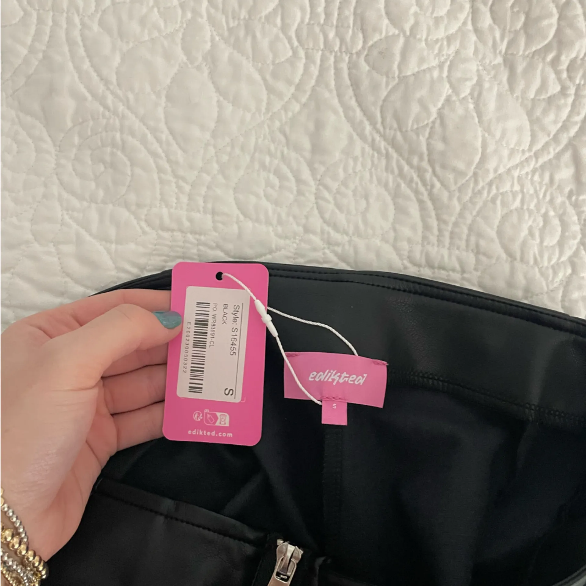 Edikted  Leather Microshorts with zipper front and pockets - Image 3