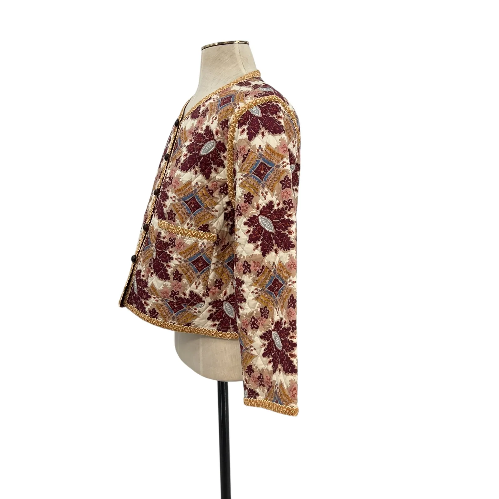 Cara Cara Marissa Quilted Jacket Retro Floral Turtledove Print Size Medium‎ Purple - Image 7