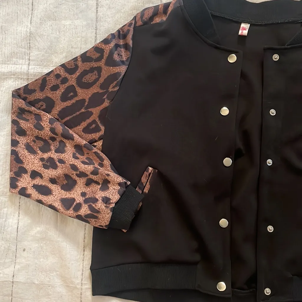 Cheetah Print Bomber Jacket Brown Size M - Image 2