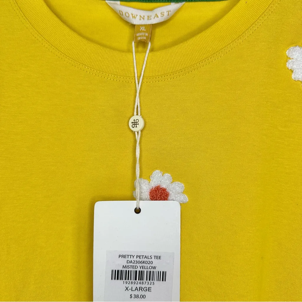 NWT DownEast Pretty Petal Misted Yellow Tee Floral Detail Cotton Short Sleeve - Image 4