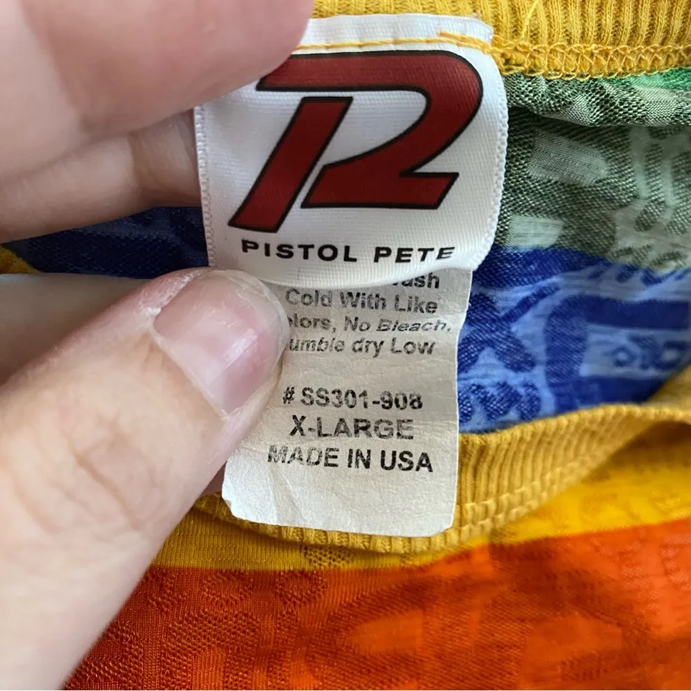 Vintage 90’s Rainbow Striped Sheer Pistol Pete Ringer Shirt Pink Size XL - Image 5