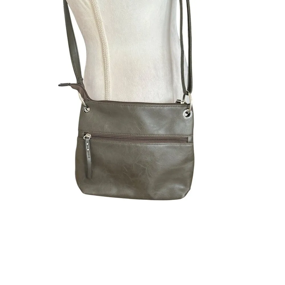 Rosetti Olive Green Floral Embossed Faux Leather Crossbody Bag Adjustable Strap - Image 3