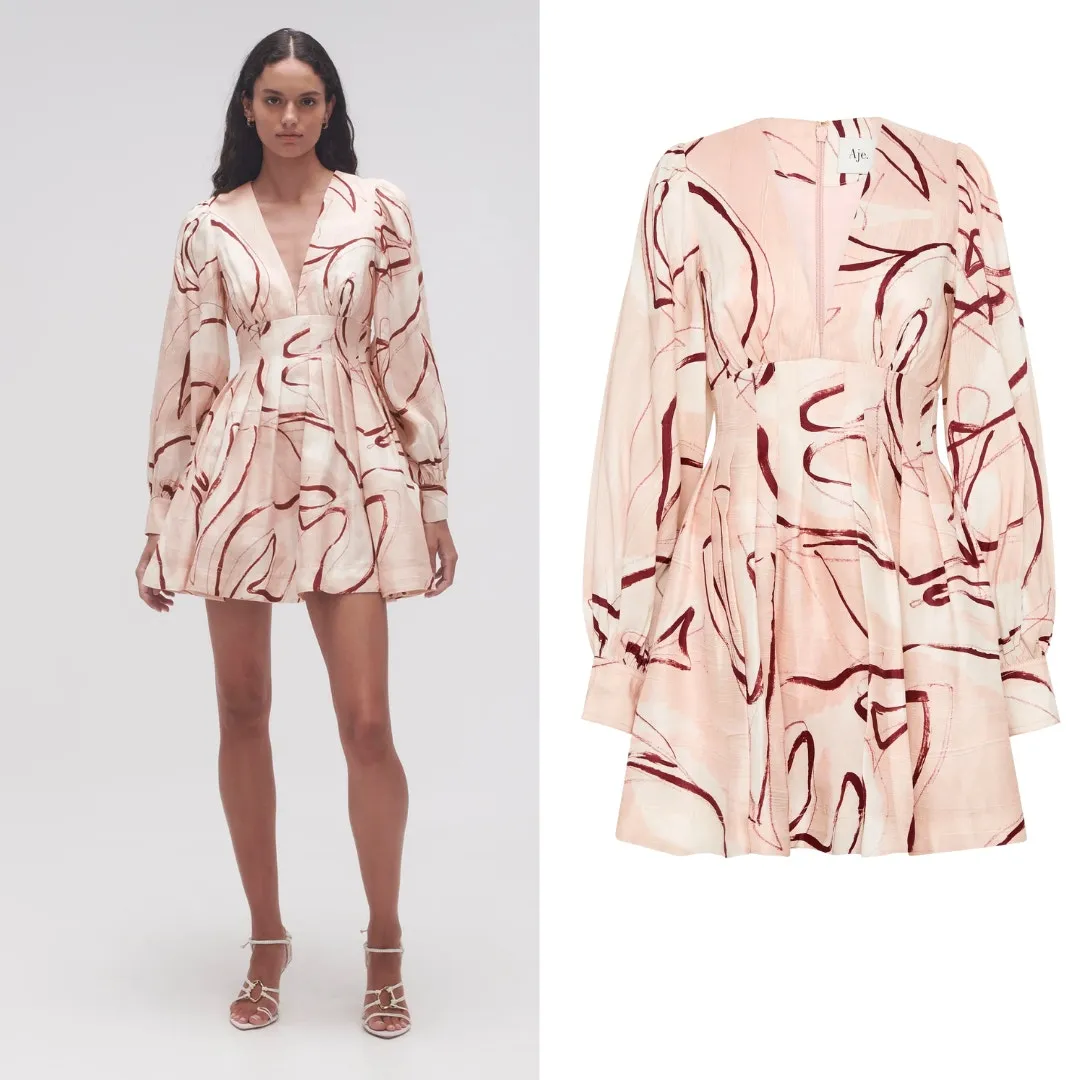 Aje Dress Amelia Pink‎ Abstract Printed Dove Linen Blend Minidress Size US 0 Pink - Image 2