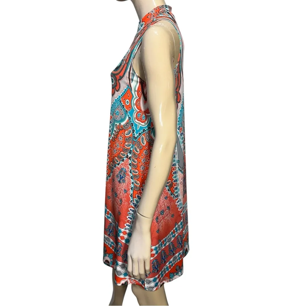 Julian Chang Women’s Size M Orange Paisley Half Zip Sleeveless Swing Dress Size M - Image 4