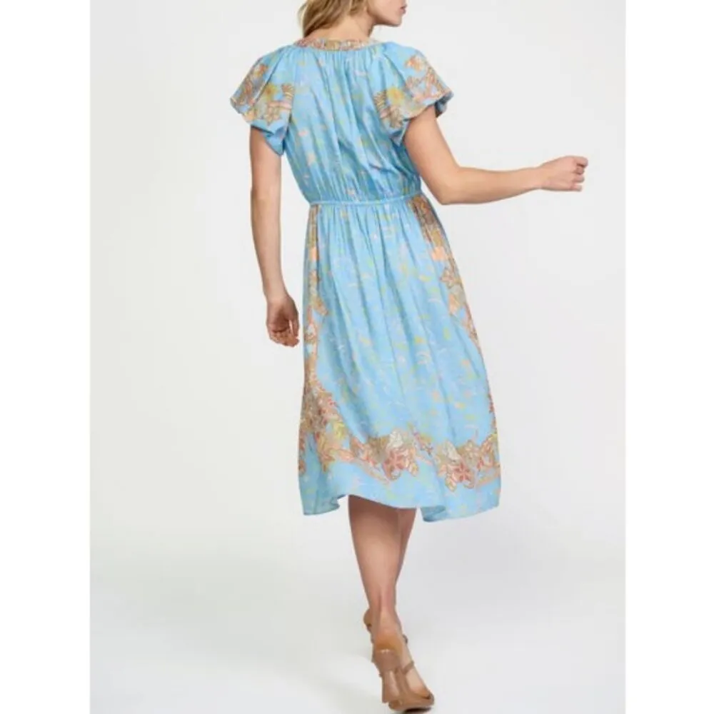 💕CURRENT AIR💕 Retro Bubble Sleeve Dress ~ Floral Sky Sand Print Large L NWT - Image 3