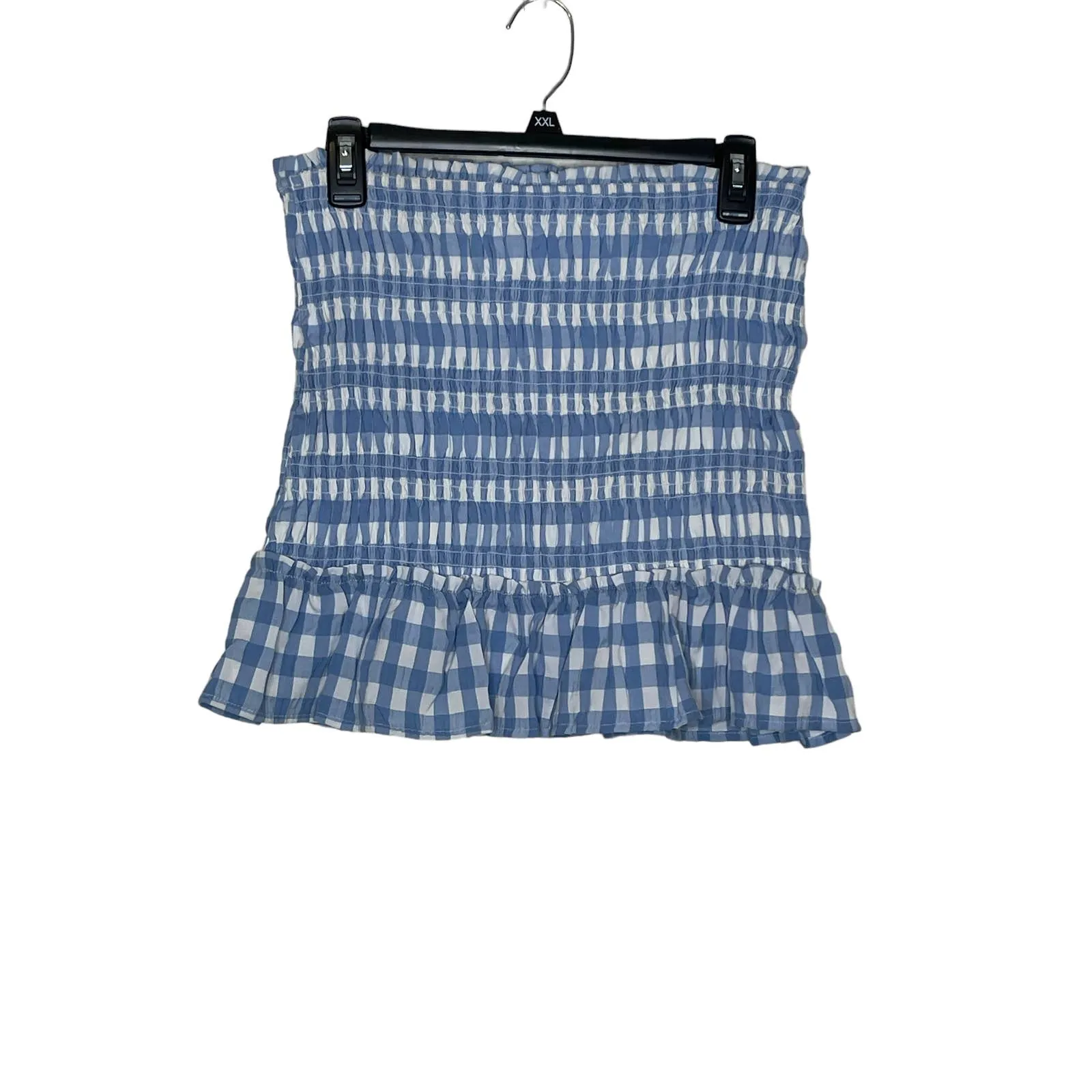 Impeccable Pig Women Skirt Lined Check Ruffle Hem Elastic Waist Blue Medium NWT‎ - Image 7