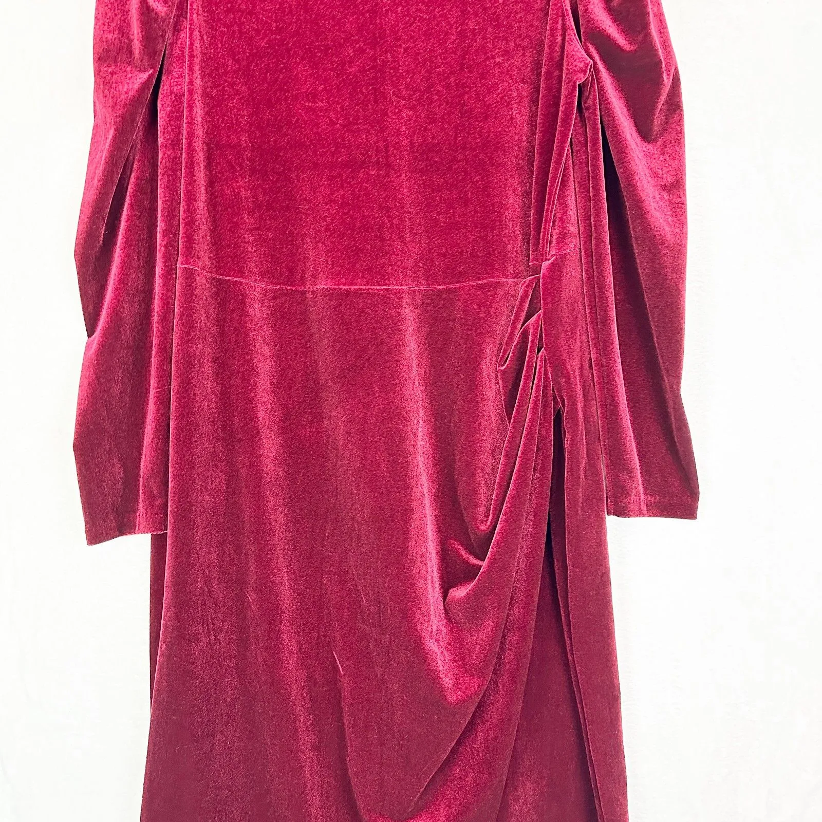 Eloquii Velvet Puff Sleeve Wrap Midi Dress Size 18 Holiday Special Occasion Wine - Image 4