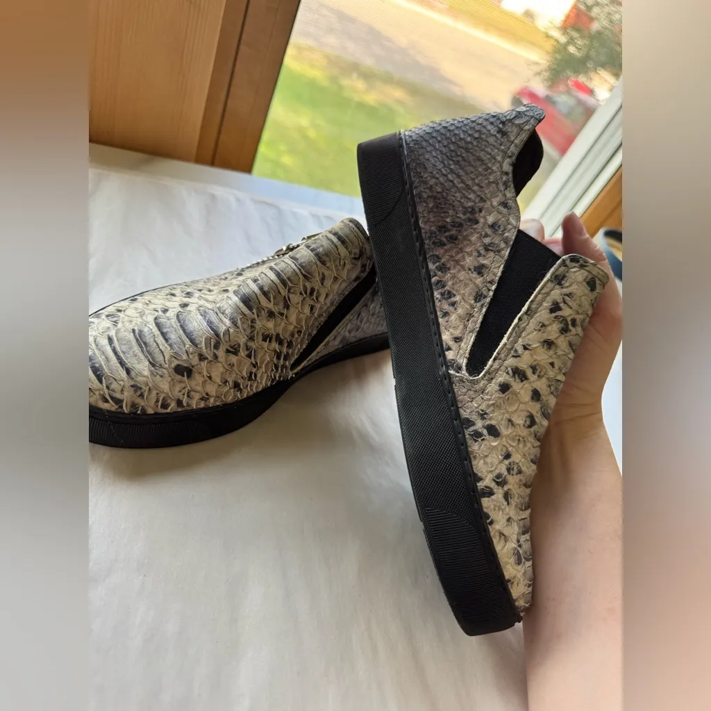 Stuart Weitzman Leather Exotic Snake Print Zip Up Sneakers - Image 3