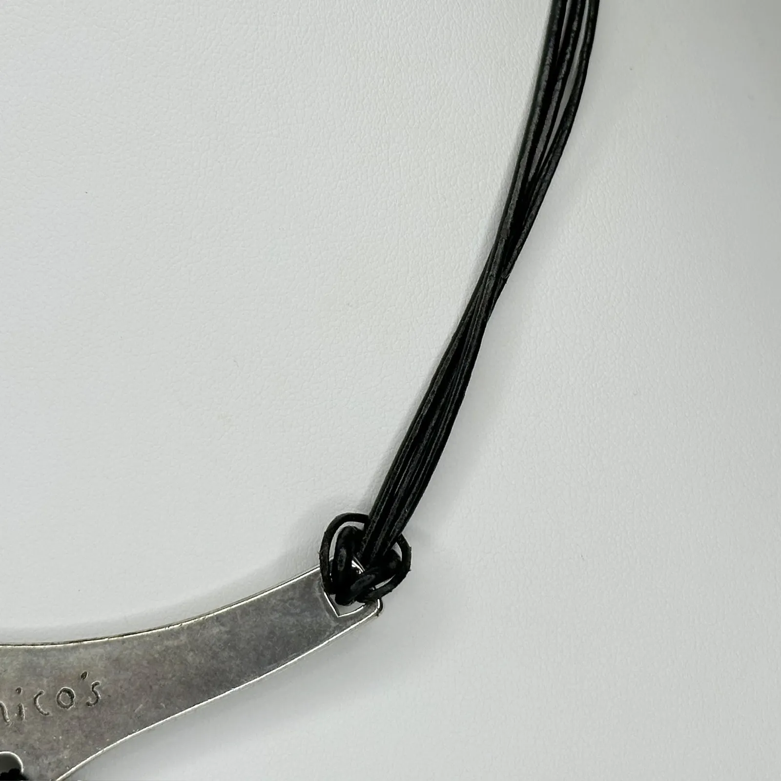 Chico's Striped Slab Pendant on Black Cord and Silver Tone Necklace ✨ - Image 6