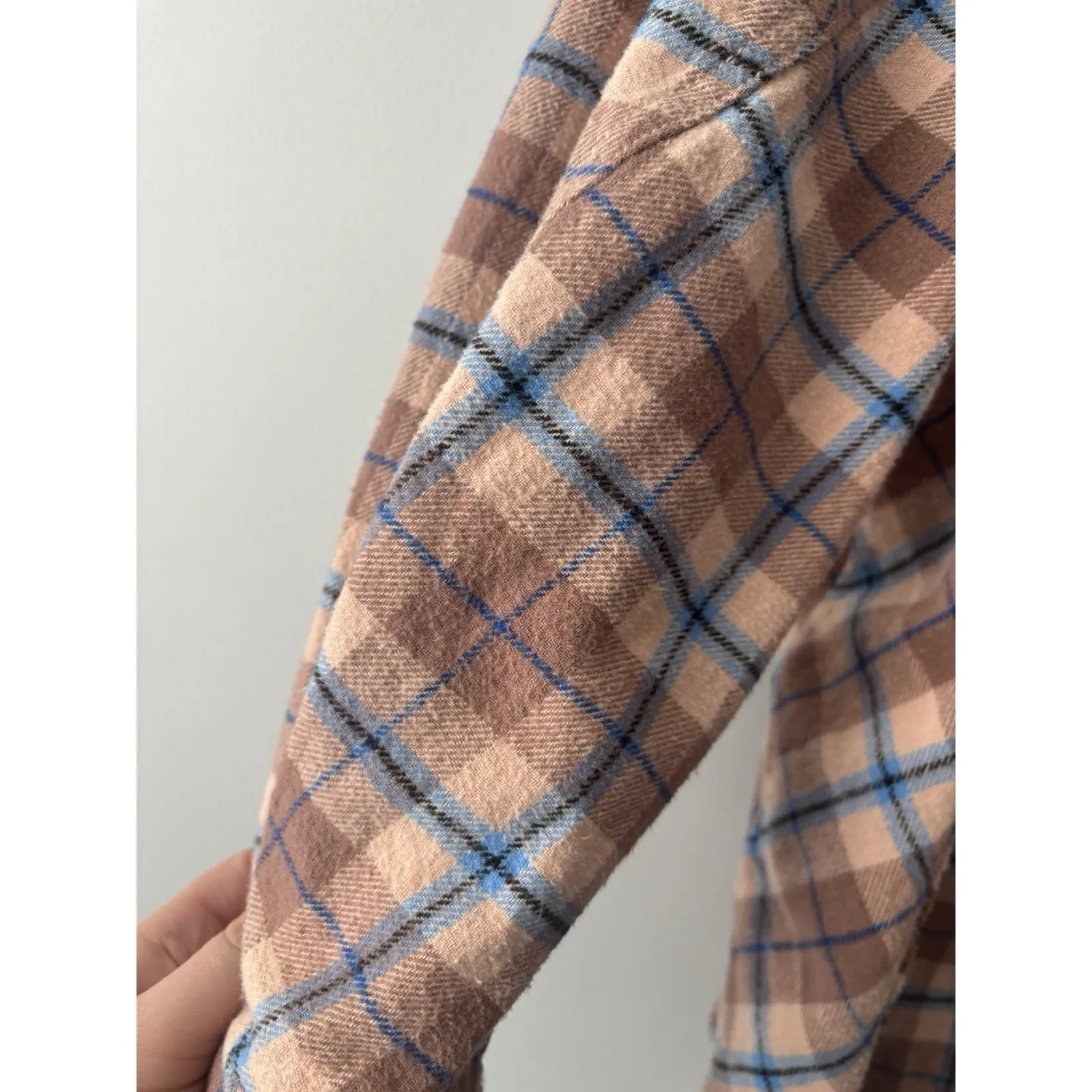 Free‎ People We The Free Happy Hour Oversized Flannel Shirt Tan Blue Size Small - Image 7