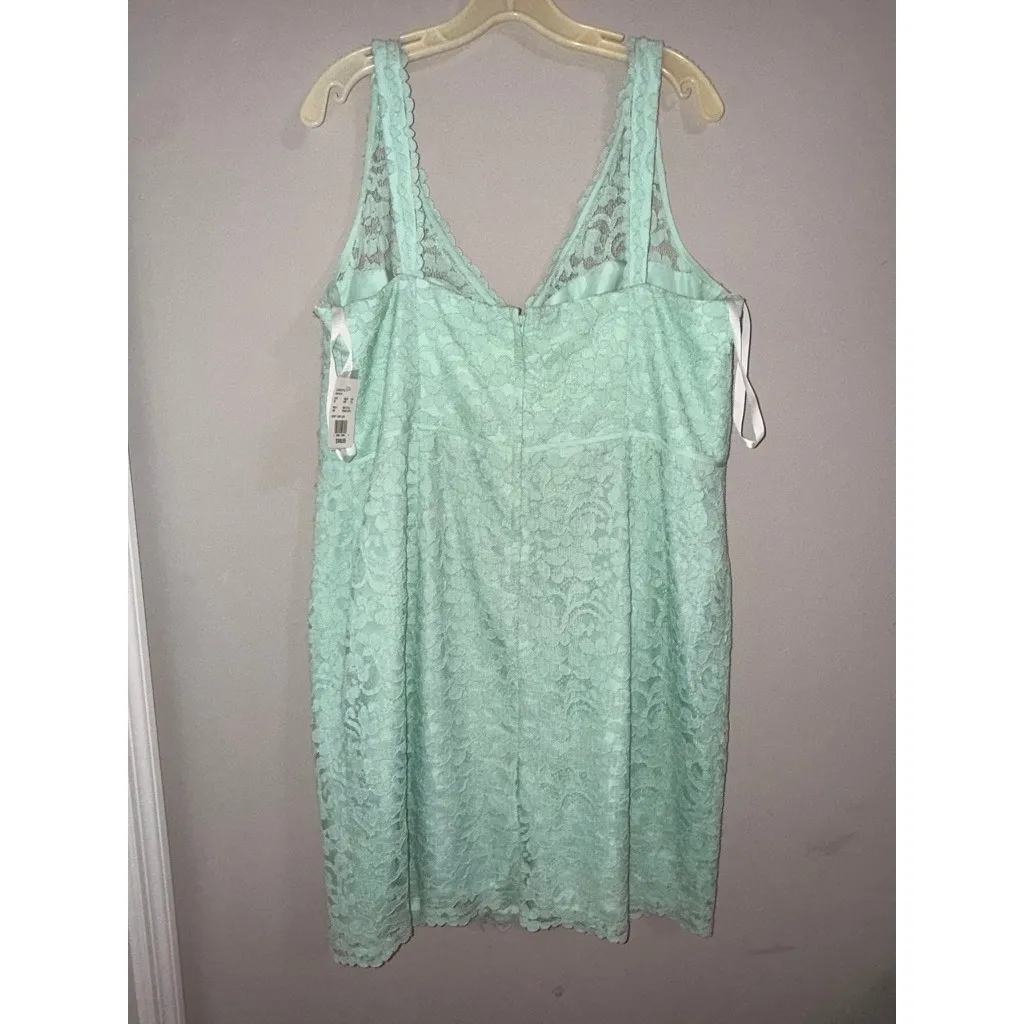 Plus Size 20 Mint‎ Green Lace Tank Dress Knee Length Lined V Neck - Image 4