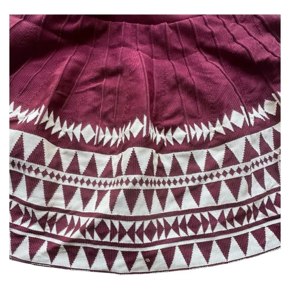 Printed skirt pleated crimson bohemian cream fresh fabric red size M - Image 3