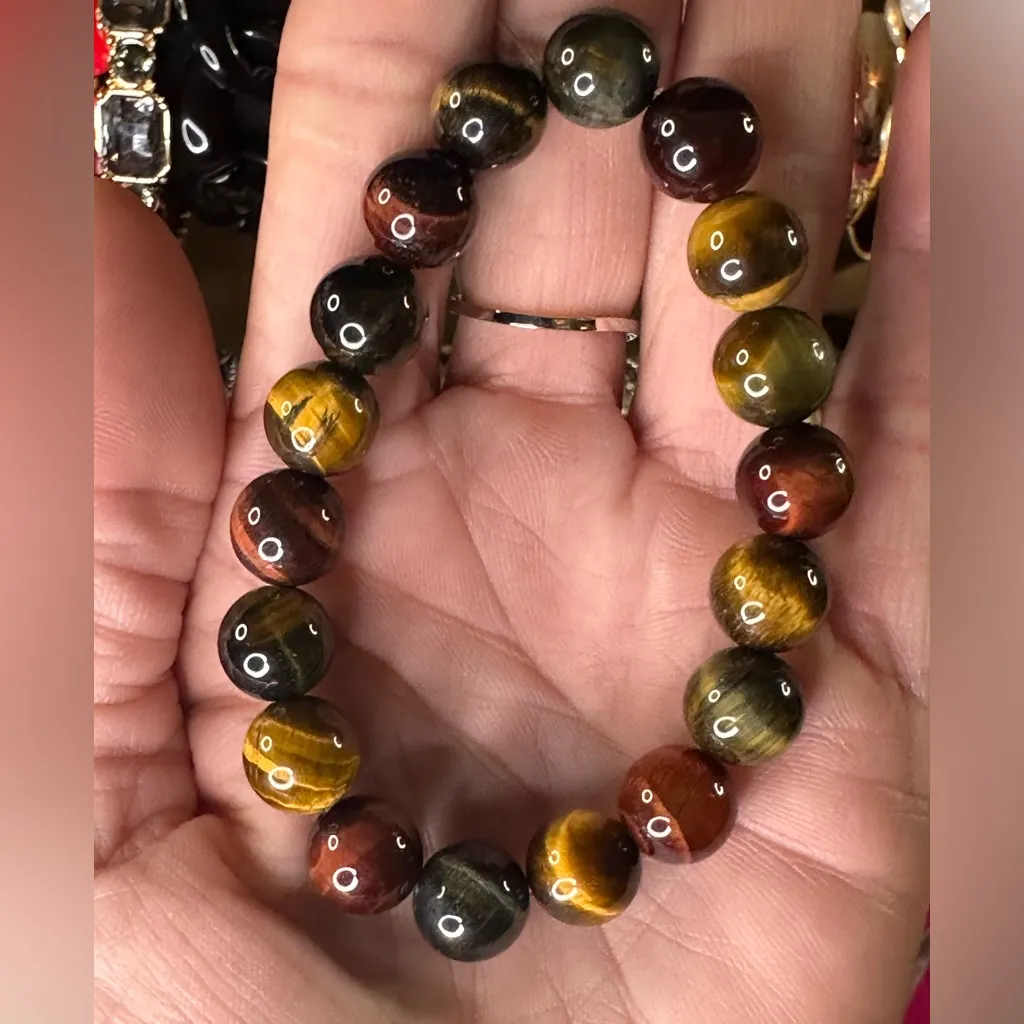 B34. AAA 10mm Natural Blue Red Gold Brown Tiger's Eye Beads Smooth - Image 2