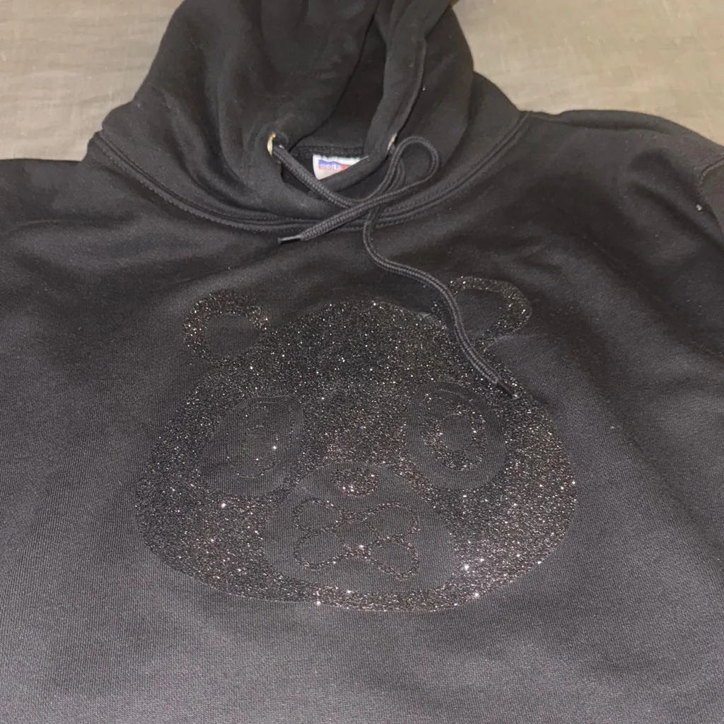 Black Hoodie with Glitter Panda Design Size M - Image 7