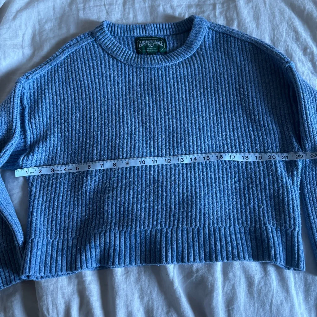 grey blue women’s cropped boxy crewneck knit sweater size large - Image 6