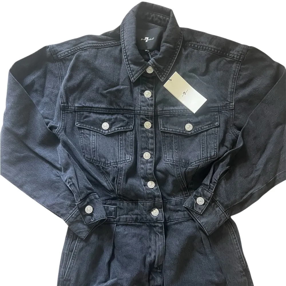 7 for All Mankind Black Denim Balloon Sleeve Jumpsuit | X-Small NWT - Image 4