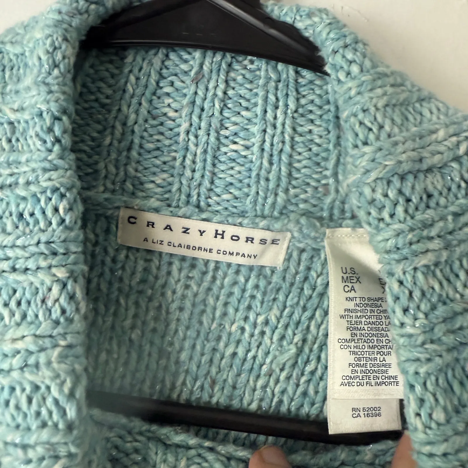 Crazy Horse Vintage Y2k Teal Cable Knit Turtleneck Sweater Academia Gilmore Girl Blue Size M - Image 4