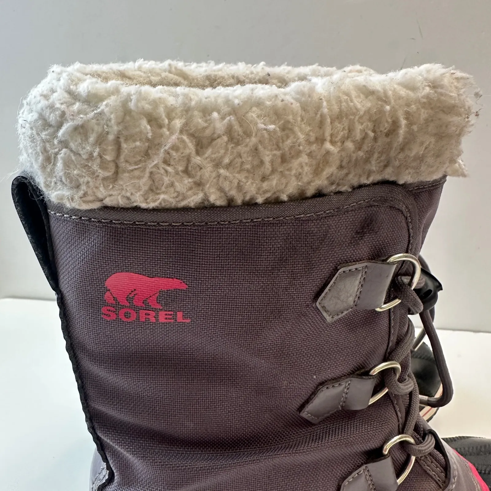 Sorel Waterproof Winter Snow Boots Faux Fur Trim Lace Up Gray Pink Women Size‎ 5 - Image 4