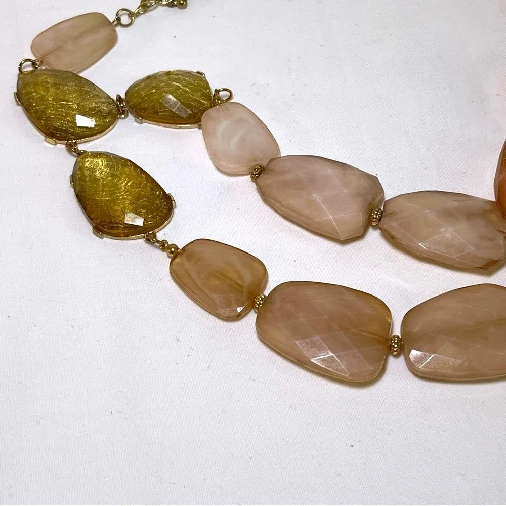 Charming Charlie Brown Jeweled Tone Necklace Geometric Shapes Double Stranded - Image 2