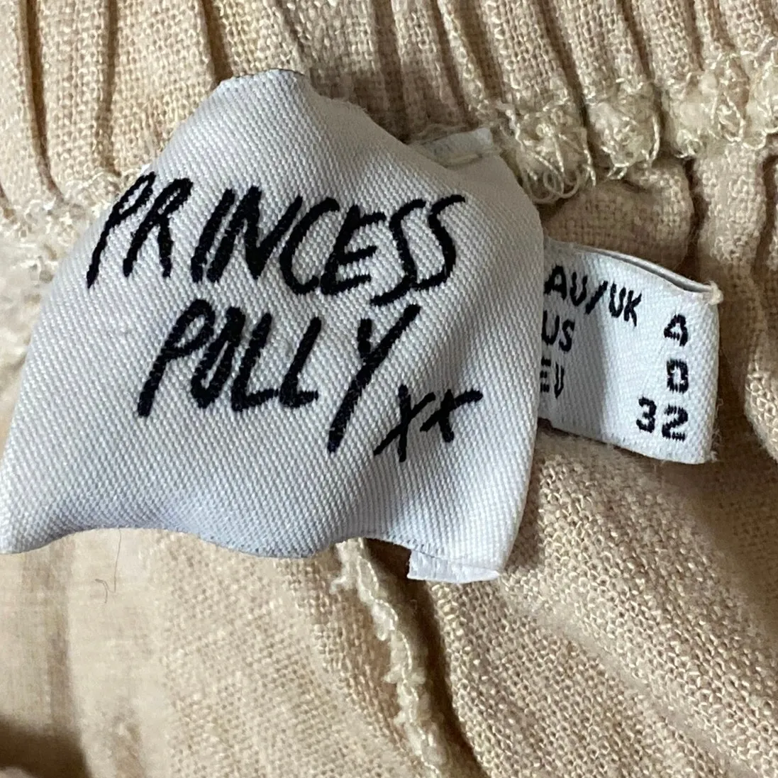 Princess Polly Beige Elastic High Waist Drawstring Wide Leg Trousers Pants Sz 32 - Image 4