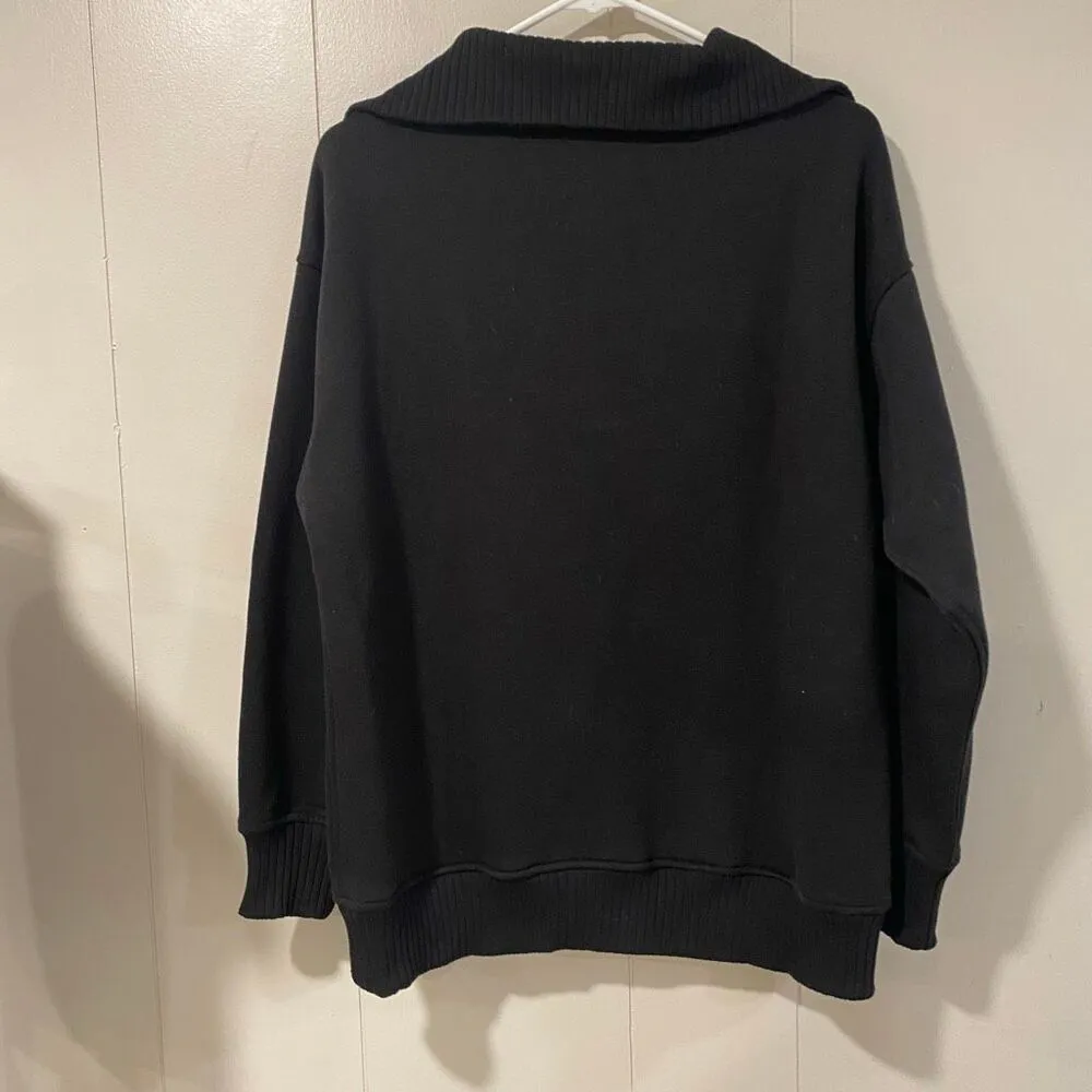 Rae Mode Black Half Zip Ribbed Pullover Sweatshirt Women’s Size Small Oversized - Image 4