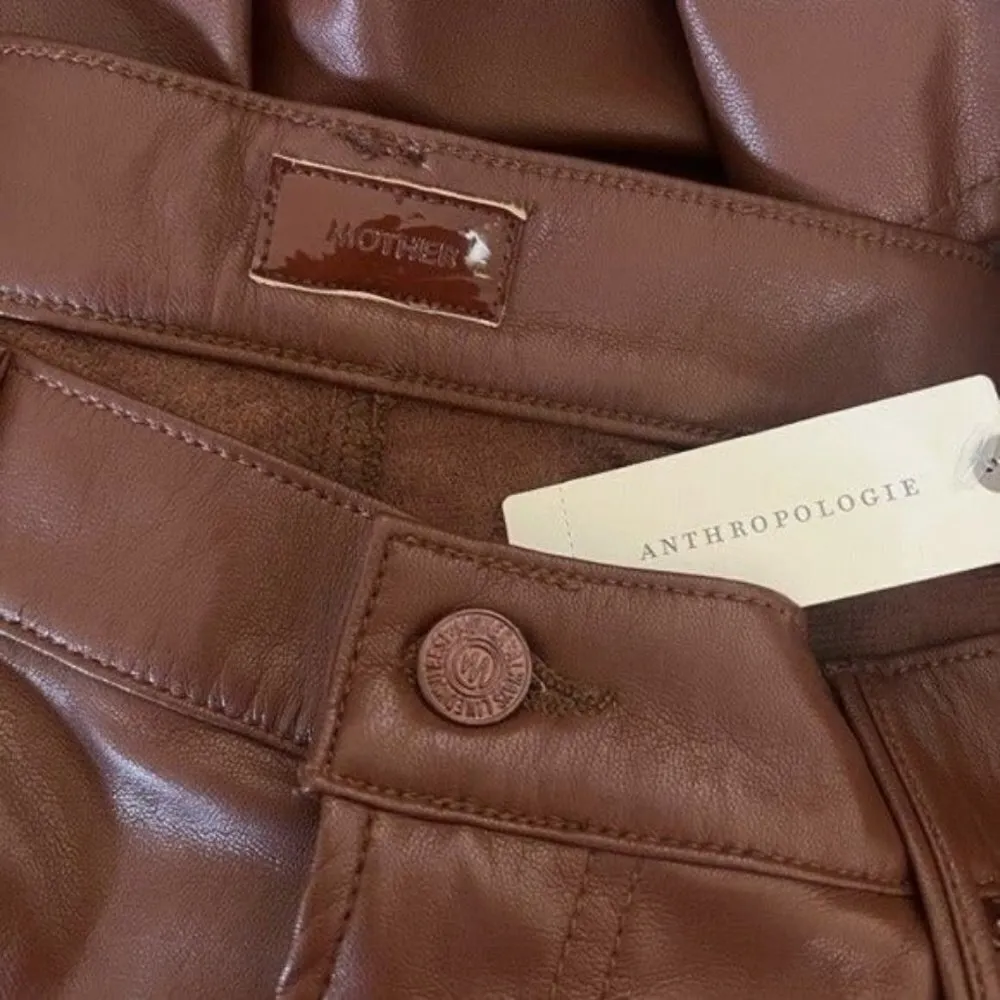 ANTHROPOLOGIE Mother High Rise Faux Leather Skinny Jeans Brown Size 34 NEW - Image 6